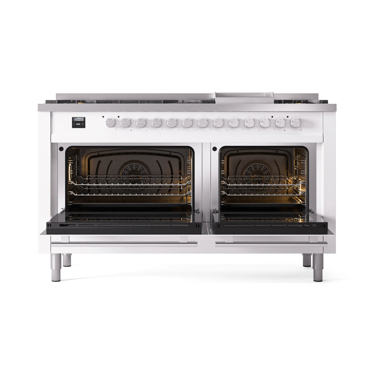 ILVE 60-inch Professional Plus II Propane Gas Dual Fuel Range with 9 Burners, Griddle, and Triple Glass Door Oven in White (UP60FWMPWHLP)