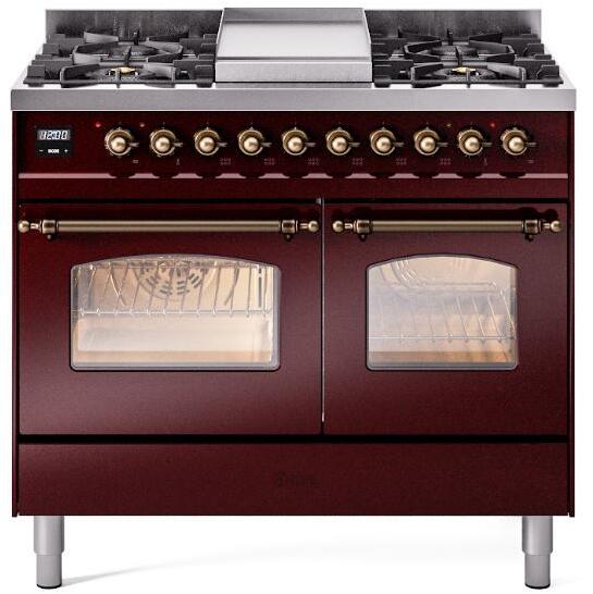 ILVE Nostalgie II 40-Inch Freestanding Dual Fuel Range, Burgundy with Burnished Bronze Trim (UPD40FNMPBUBLP)