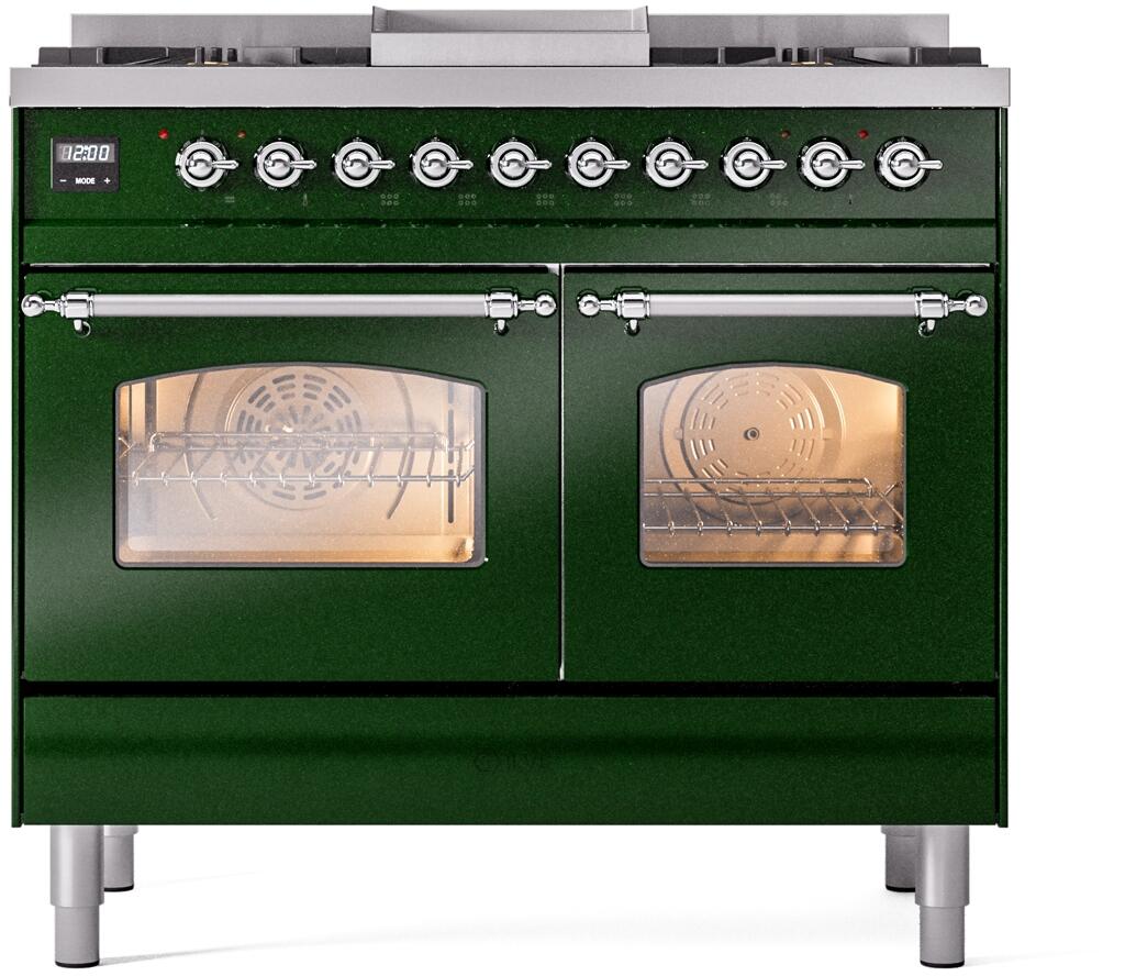 ILVE Nostalgie II 40-Inch Freestanding Natural Gas Dual Fuel Range in Emerald Green with Chrome Trim (UPD40FNMPEGC)