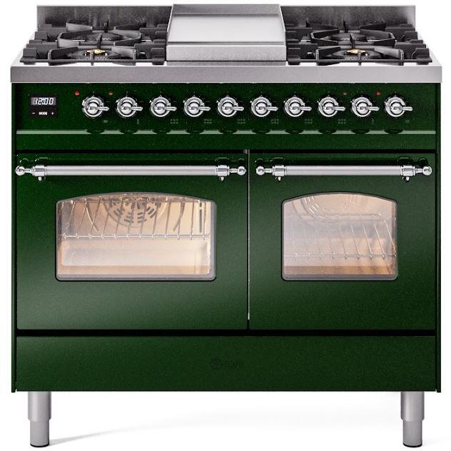 ILVE Nostalgie II 40-Inch Freestanding Dual Fuel Range, Emerald Green with Chrome Trim (UPD40FNMPEGCLP)
