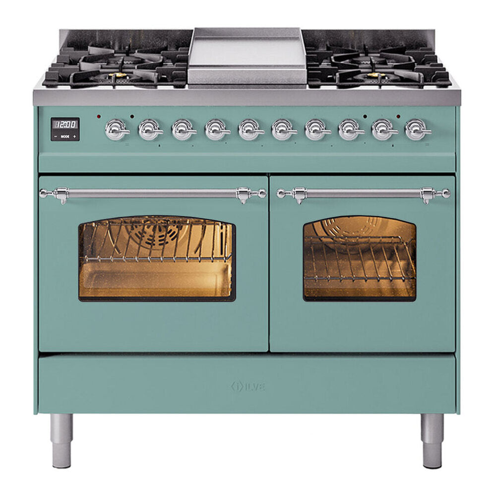 ILVE Nostalgie II 40-Inch Freestanding Natural Gas Dual Fuel Range, Mediterranean Mint with Chrome Trim (UPD40FNMPMMC)