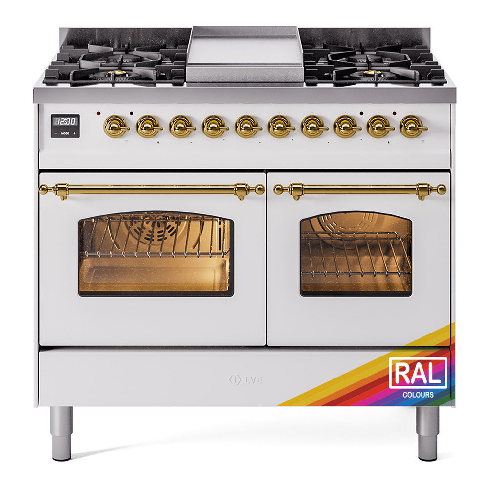 ILVE Nostalgie II 40-Inch Dual Fuel Freestanding Range in Custom RAL with Brass Trim (UPD40FNMPRAGLP)