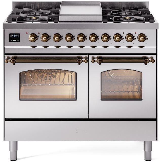 ILVE Nostalgie II 40-Inch Freestanding Dual Fuel Range, Stainless Steel with Burnished Bronze Trim (UPD40FNMPSSBLP)