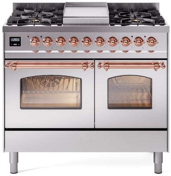 ILVE Nostalgie II 40-Inch Freestanding Dual Fuel Range, Stainless Steel with Copper Trim (UPD40FNMPSSPLP)
