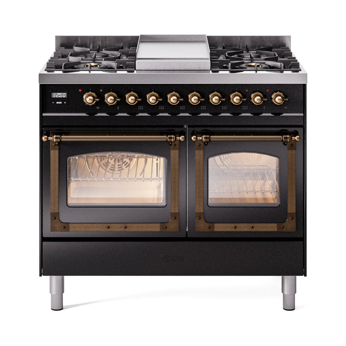 ILVE Nostalgie II Noblesse 40-Inch Propane Dual Fuel Range, Triple Glass Door, Glossy Black with Burnished Bronze Trim (UND40FNMPBKBLP)