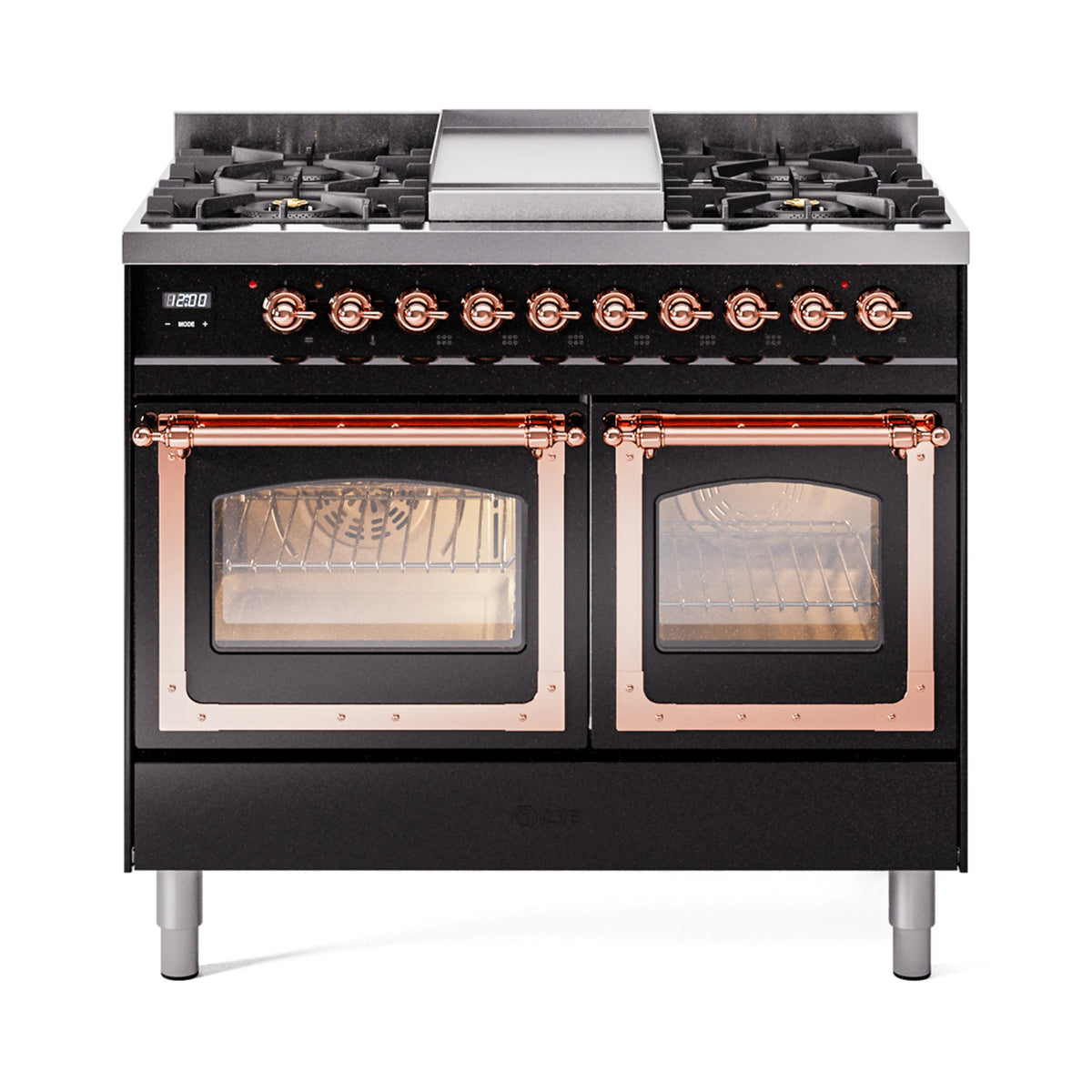 ILVE Nostalgie II Noblesse 40-Inch Propane Dual Fuel Range, Triple Glass Door, Glossy Black with Copper Trim (UND40FNMPBKPLP)