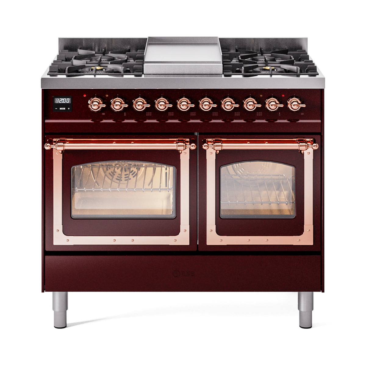 ILVE Nostalgie II Noblesse 40-Inch Propane Dual Fuel Range, Triple Glass Door, Burgundy with Copper Trim (UND40FNMPBUPLP)