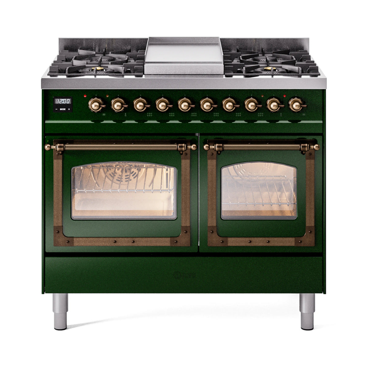 ILVE Nostalgie II Noblesse 40-Inch Natural Gas Dual Fuel Range, Triple Glass Door, Emerald Green with Bronze Trim (UND40FNMPEGB)