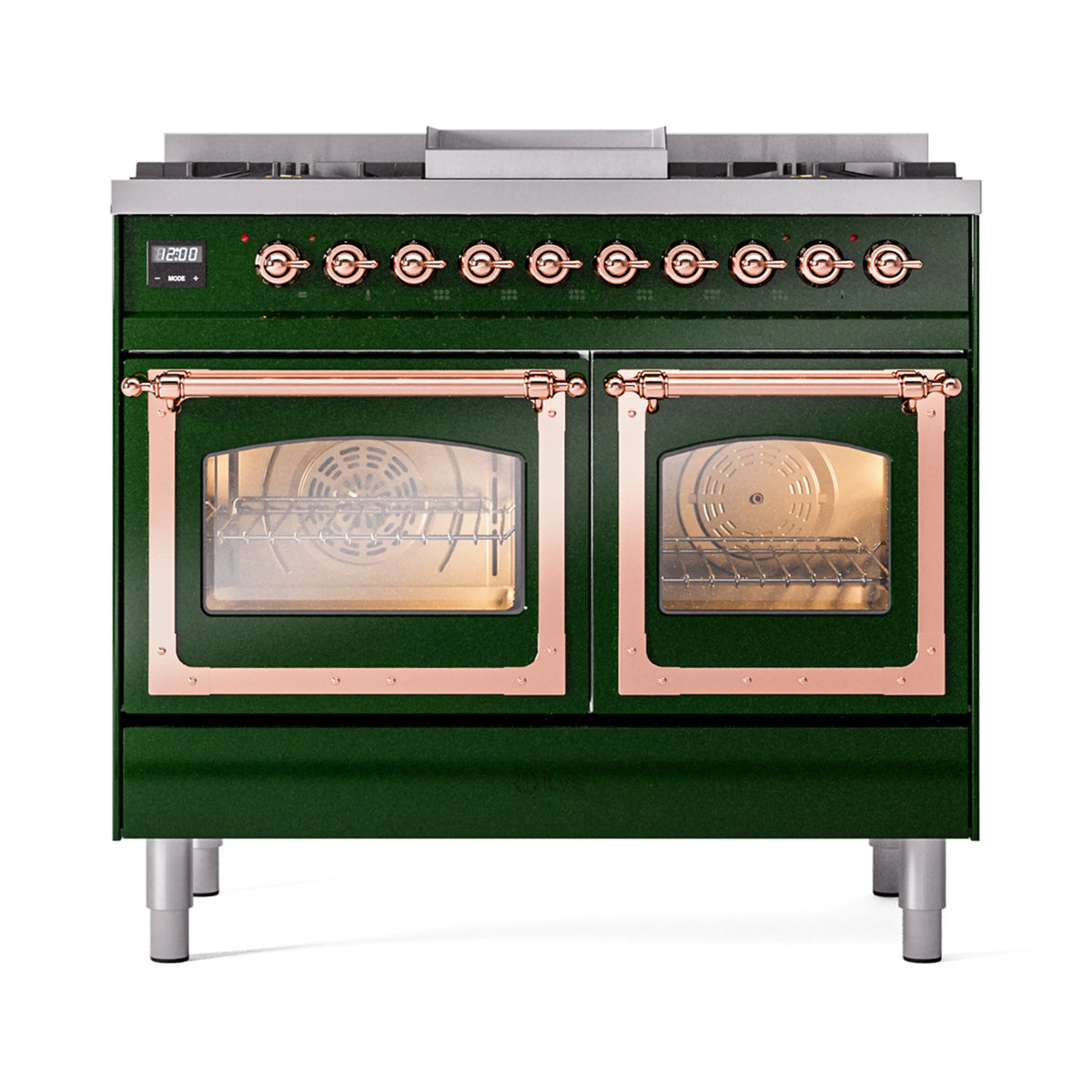 ILVE Nostalgie II Noblesse 40-Inch Natural Gas Dual Fuel Range, Triple Glass Door, Emerald Green with Copper Trim (UND40FNMPEGP)