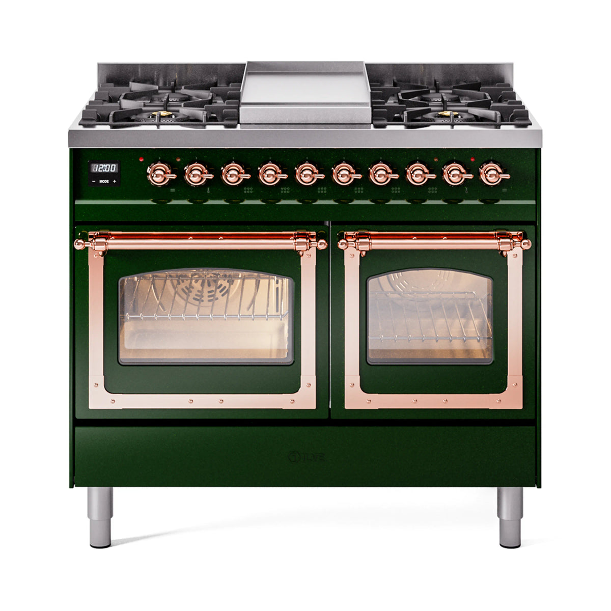ILVE Nostalgie II Noblesse 40-Inch Natural Gas Dual Fuel Range, Triple Glass Door, Emerald Green with Copper Trim (UND40FNMPEGP)