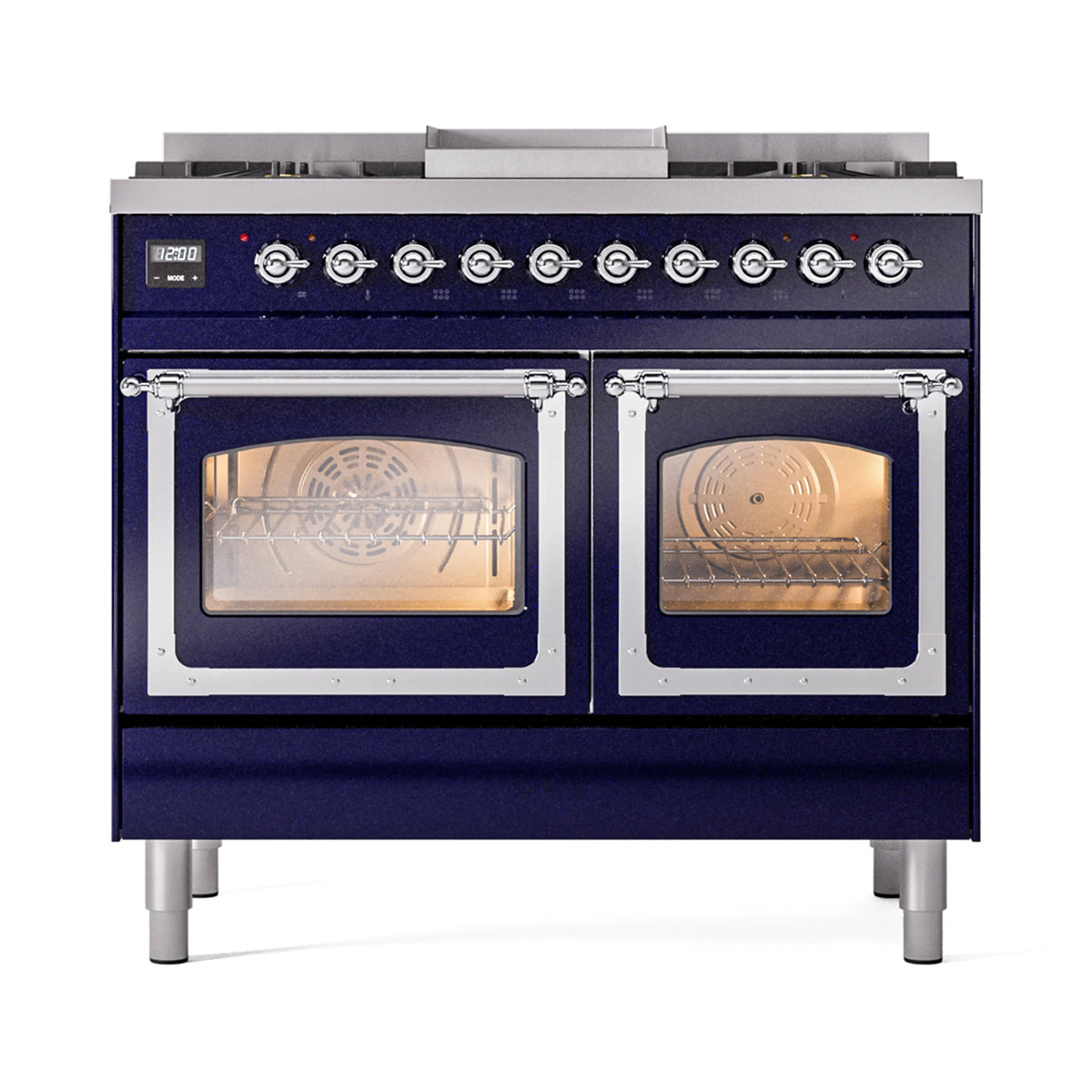 ILVE Nostalgie II Noblesse 40-Inch Propane Dual Fuel Range, Triple Glass Door, Midnight Blue with Chrome Trim (UND40FNMPMBCLP)
