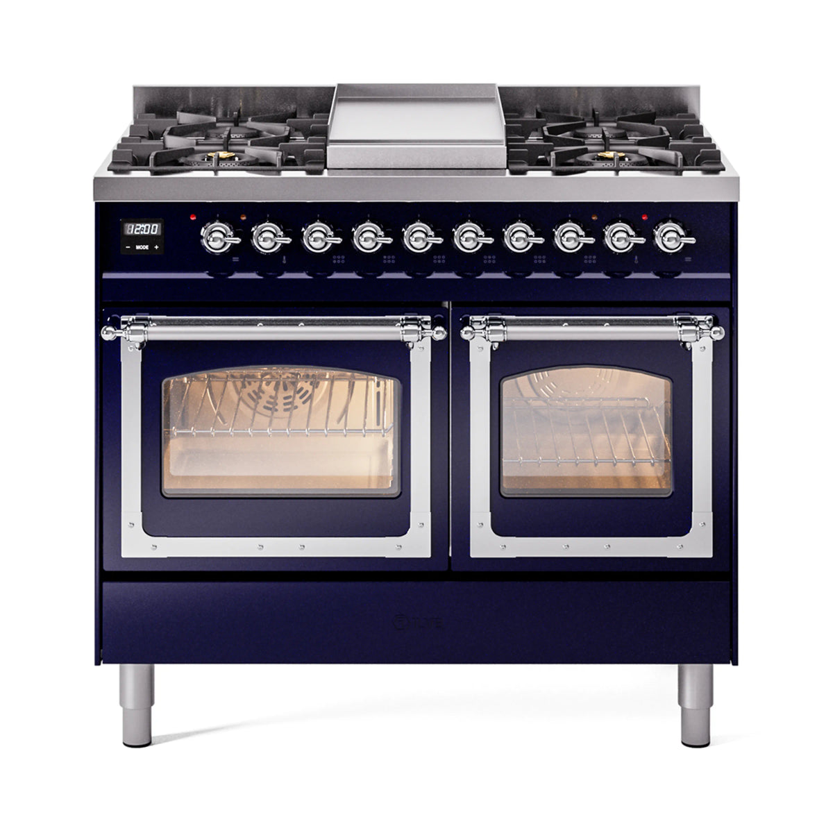 ILVE Nostalgie II Noblesse 40-Inch Propane Dual Fuel Range, Triple Glass Door, Midnight Blue with Chrome Trim (UND40FNMPMBCLP)