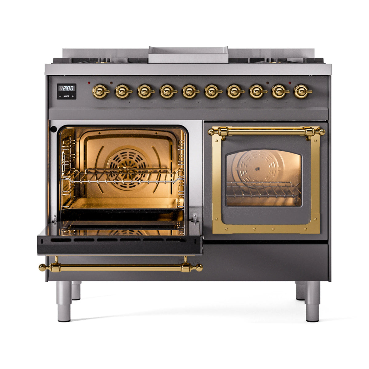 ILVE Nostalgie II Noblesse 40-Inch Natural Gas Dual Fuel Range, Triple Glass Door, Matte Graphite with Brass Trim (UND40FNMPMGG)