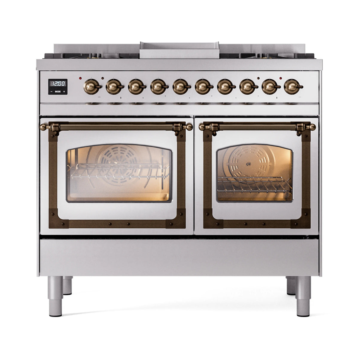 ILVE Nostalgie II Noblesse 40-Inch Propane Dual Fuel Range, Triple Glass Door, Stainless Steel with Burnished Bronze Trim (UND40FNMPSSBLP)