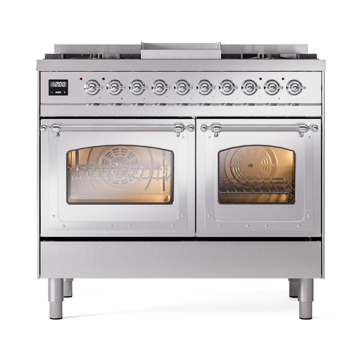 ILVE Nostalgie II Noblesse 40-Inch Propane Dual Fuel Range, Triple Glass Door, Stainless Steel with Chrome Trim (UND40FNMPSSCLP)