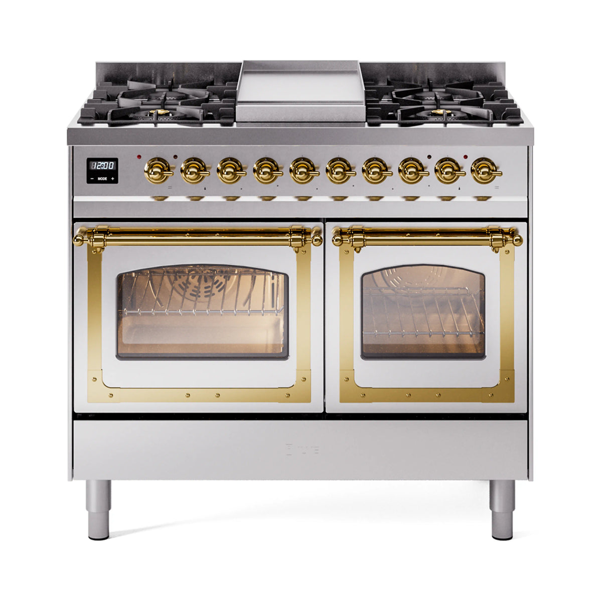 ILVE Nostalgie II Noblesse 40-Inch Propane Dual Fuel Range, Triple Glass Door, Stainless Steel with Brass Trim (UND40FNMPSSGLP)