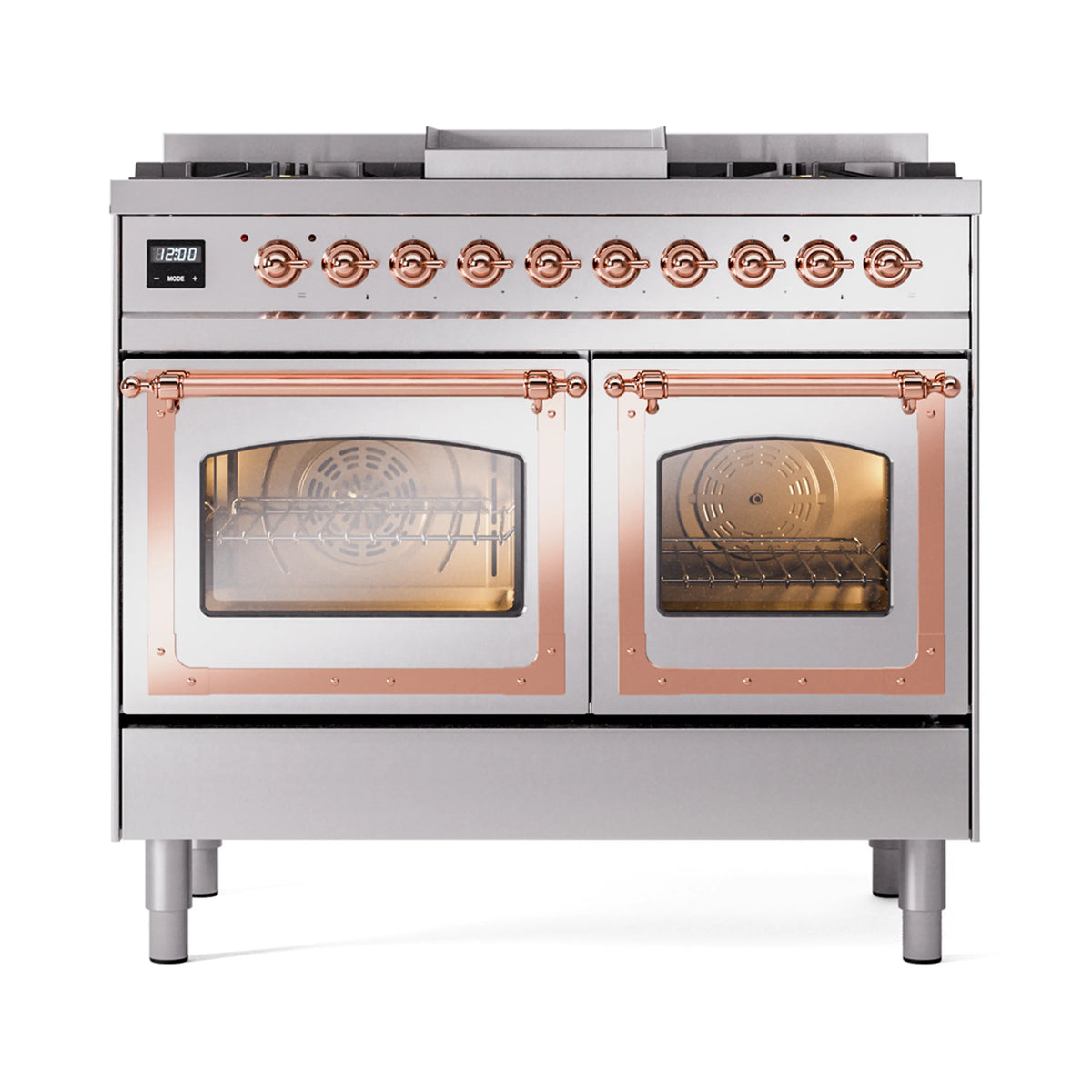 ILVE Nostalgie II Noblesse 40-Inch Natural Gas Dual Fuel Range, Triple Glass Door, Stainless Steel with Copper Trim (UND40FNMPSSP)