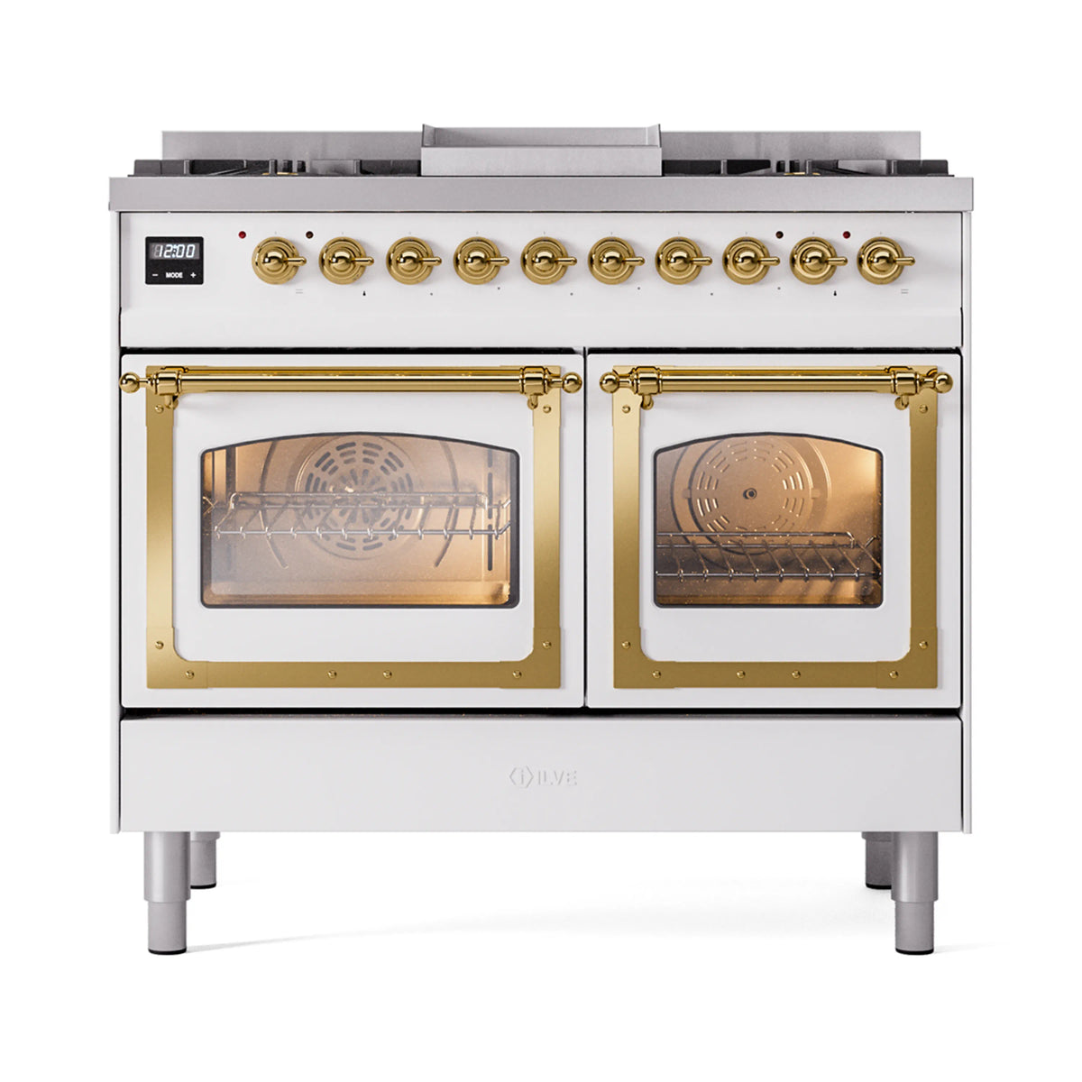 ILVE Nostalgie II Noblesse 40-Inch Propane Dual Fuel Range, Triple Glass Door, White with Brass Trim (UND40FNMPWHGLP)