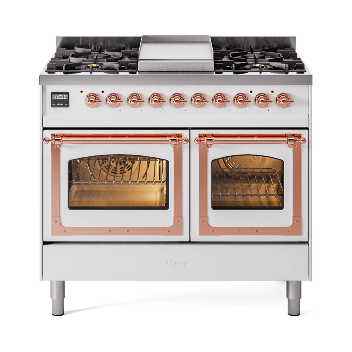 ILVE Nostalgie II Noblesse 40-Inch Natural Gas Dual Fuel Range, Triple Glass Door, White with Copper Trim (UND40FNMPWHP)