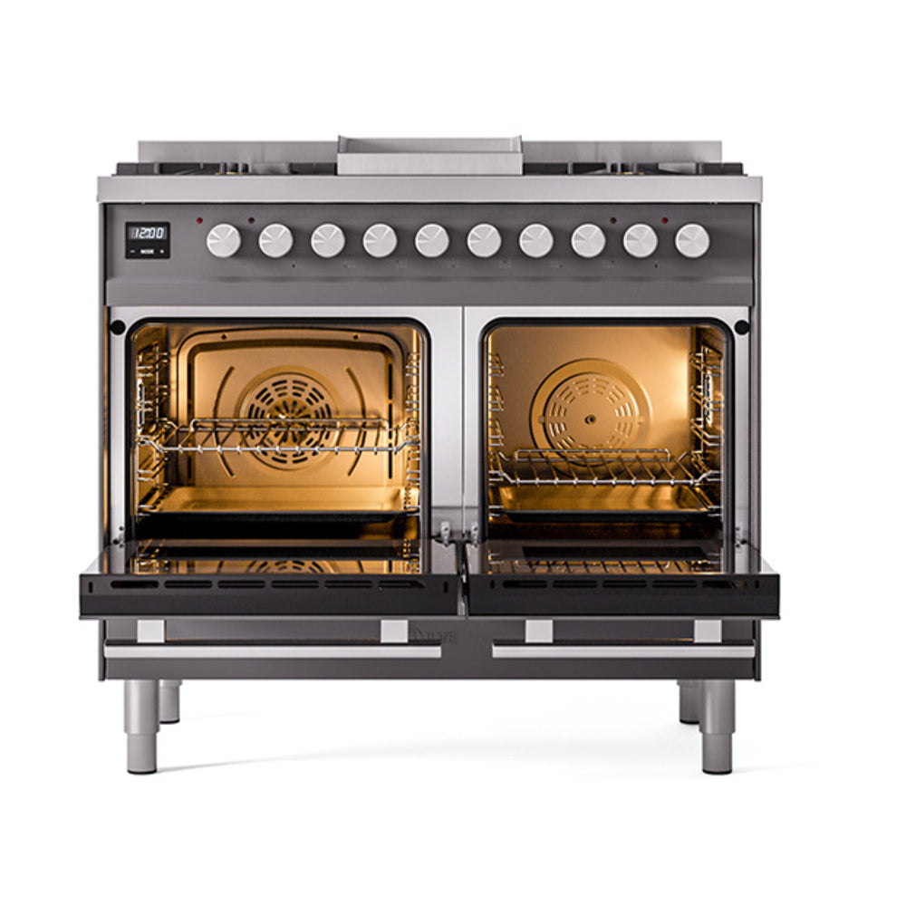 ILVE 40-inch Professional Plus II Propane Gas Dual Fuel Range with Solid Door Oven in Matte Graphite (UPD40FQMPMGLP)