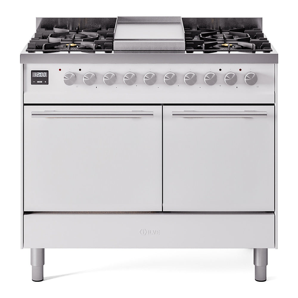 ILVE Professional Plus II 40-Inch Propane Dual Fuel Range, Solid Door, White (UPD40FQMPWHLP)