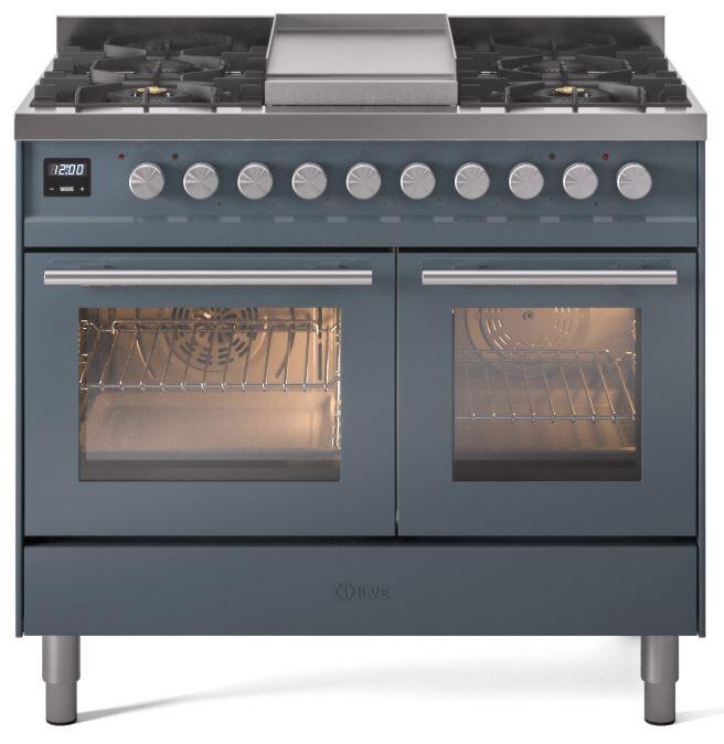 ILVE Professional Plus II 40-Inch Freestanding Natural Gas Dual Fuel Range, 6 Sealed Burners, Blue Grey (UPD40FWMPBG)