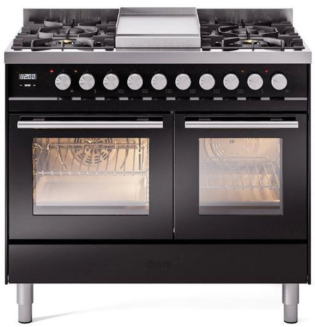 ILVE Professional Plus II 40-Inch Freestanding Natural Gas Dual Fuel Range, 6 Sealed Burners, Glossy Black (UPD40FWMPBK)
