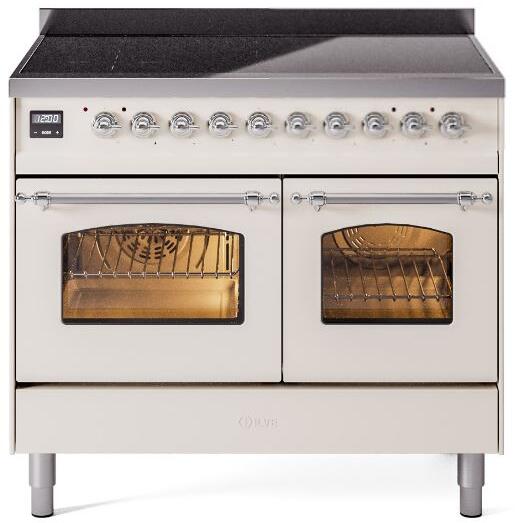 ILVE Nostalgie II 40-Inch Freestanding Electric Induction Range, Antique White with Chrome Trim (UPDI406NMPAWC)