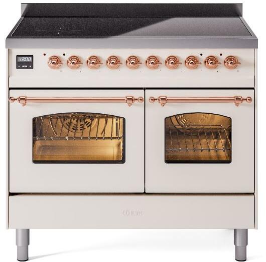 ILVE Nostalgie II 40-Inch Freestanding Electric Induction Range, Antique White with Copper Trim (UPDI406NMPAWP)