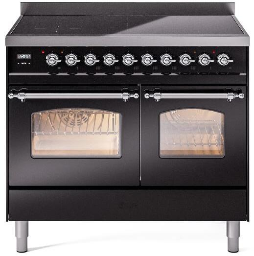 ILVE Nostalgie II 40-Inch Freestanding Electric Induction Range, Glossy Black with Chrome Trim (UPDI406NMPBKC)