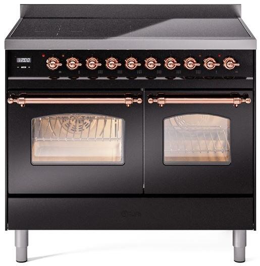 ILVE Nostalgie II 40-Inch Freestanding Electric Induction Range, Glossy Black with Copper Trim (UPDI406NMPBKP)