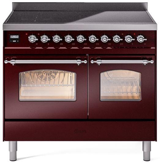 ILVE Nostalgie II 40-Inch Freestanding Electric Induction Range, Burgundy with Chrome Trim (UPDI406NMPBUC)