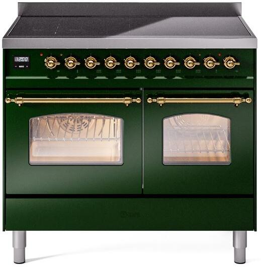 ILVE Nostalgie II 40-Inch Freestanding Electric Induction Range, Emerald Green with Brass Trim (UPDI406NMPEGG)