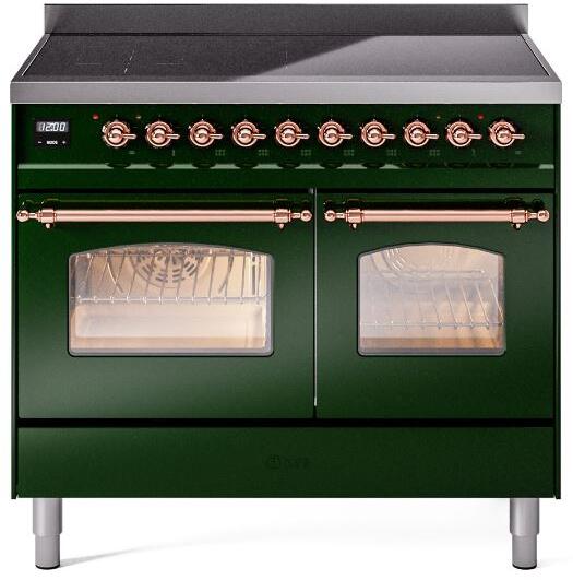 ILVE Nostalgie II 40-Inch Freestanding Electric Induction Range, Emerald Green with Copper Trim (UPDI406NMPEGP)