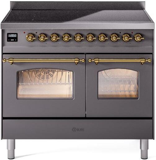 ILVE Nostalgie II 40-Inch Freestanding Electric Induction Range, Matte Graphite with Brass Trim (UPDI406NMPMGG)