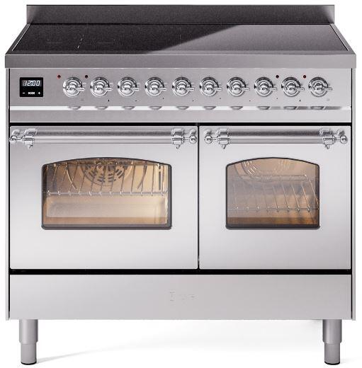 ILVE Nostalgie II 40-Inch Freestanding Electric Induction Range, Stainless Steel with Chrome Trim (UPDI406NMPSSC)