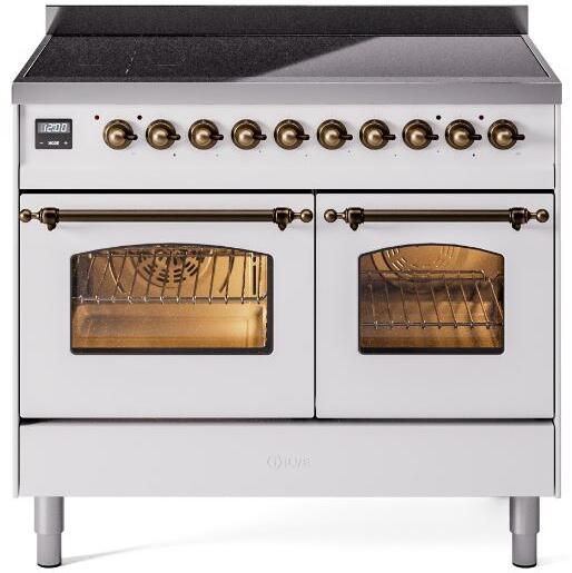 ILVE Nostalgie II 40-Inch Freestanding Electric Induction Range in White with Burnished Bronze Trim (UPDI406NMPWHB)