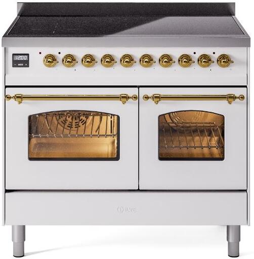 ILVE Nostalgie II 40-Inch Freestanding Electric Induction Range, White with Brass Trim (UPDI406NMPWHG)