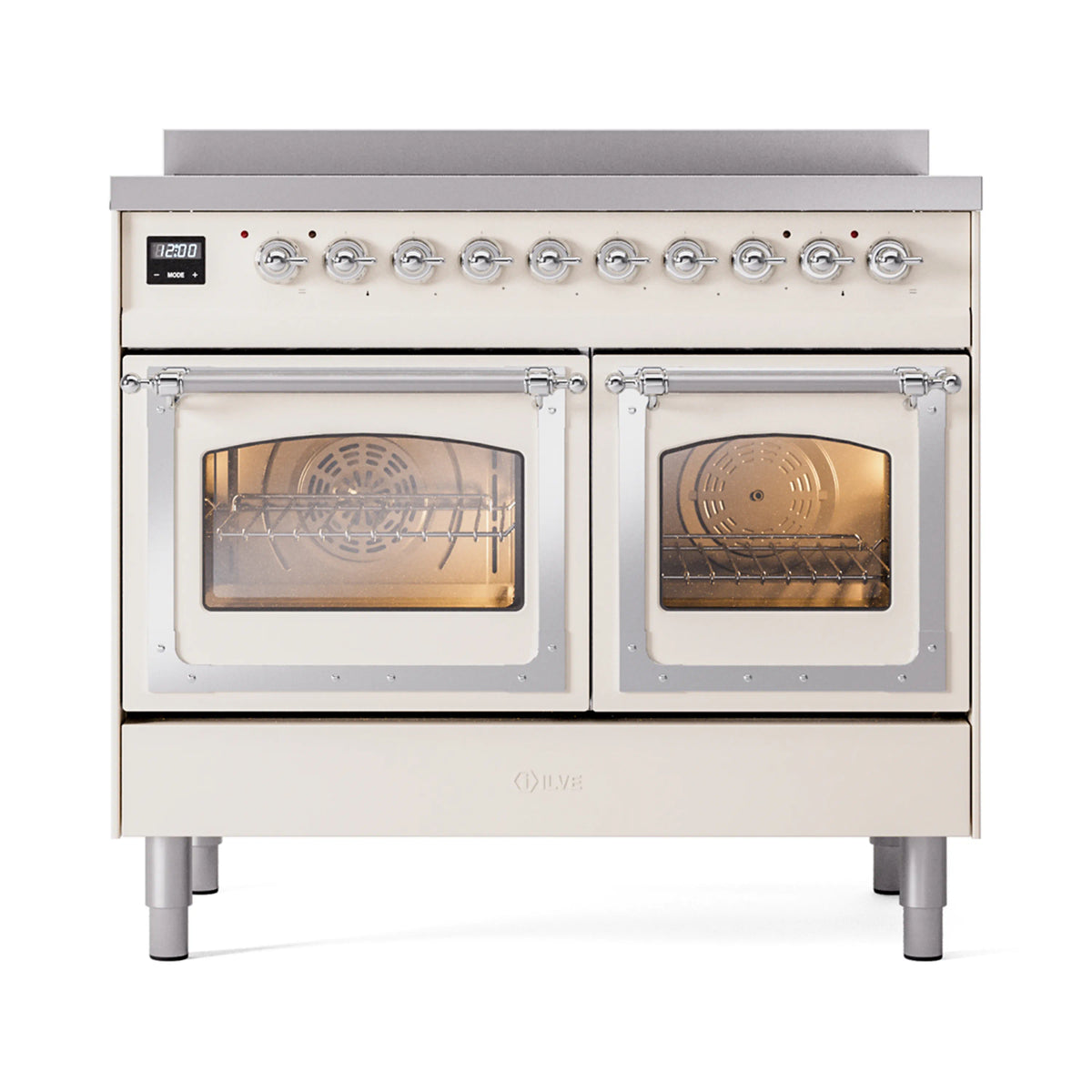 ILVE Nostalgie II Noblesse 40-Inch Induction Range, Triple Glass Door, Antique White with Chrome Trim (UNDI406NMPAWC)