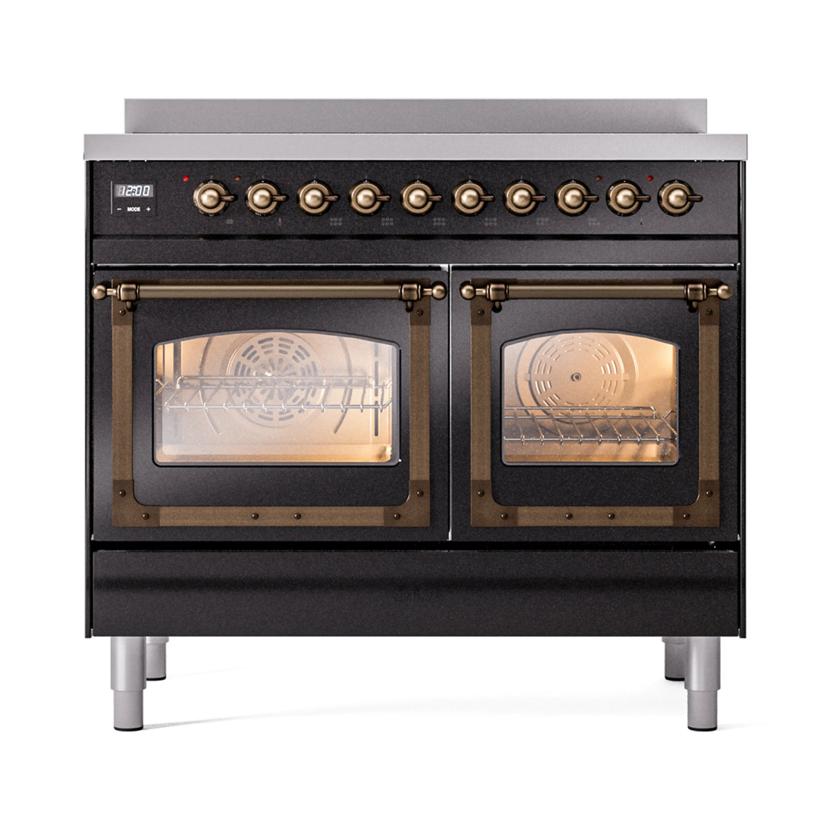 ILVE Nostalgie II Noblesse 40-Inch Induction Range, Triple Glass Door, Glossy Black with Burnished Bronze Trim (UNDI406NMPBKB)