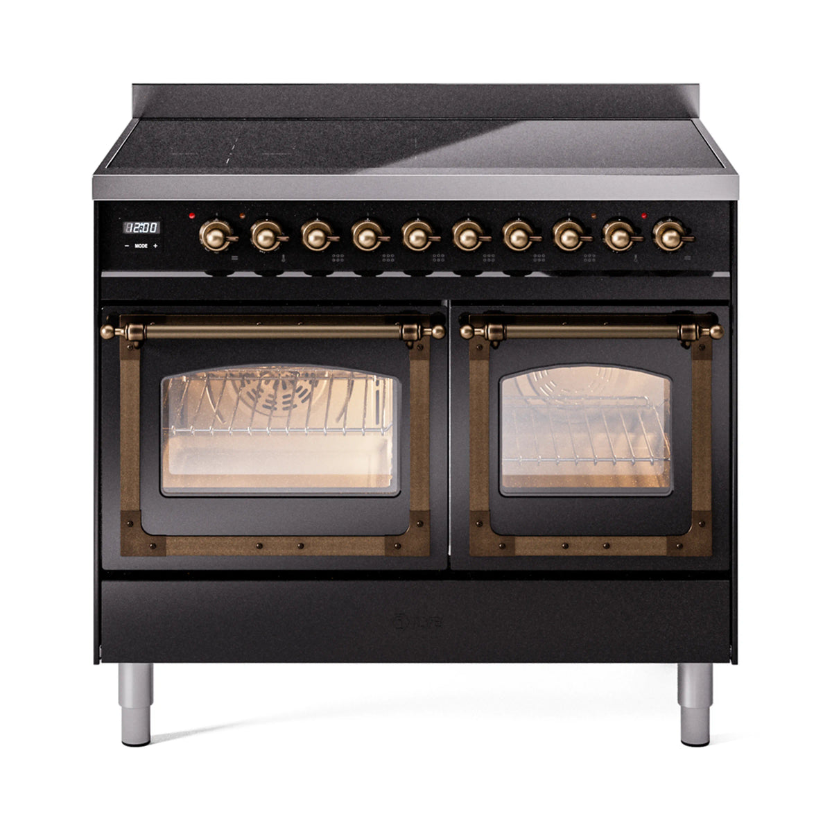 ILVE Nostalgie II Noblesse 40-Inch Induction Range, Triple Glass Door, Glossy Black with Burnished Bronze Trim (UNDI406NMPBKB)
