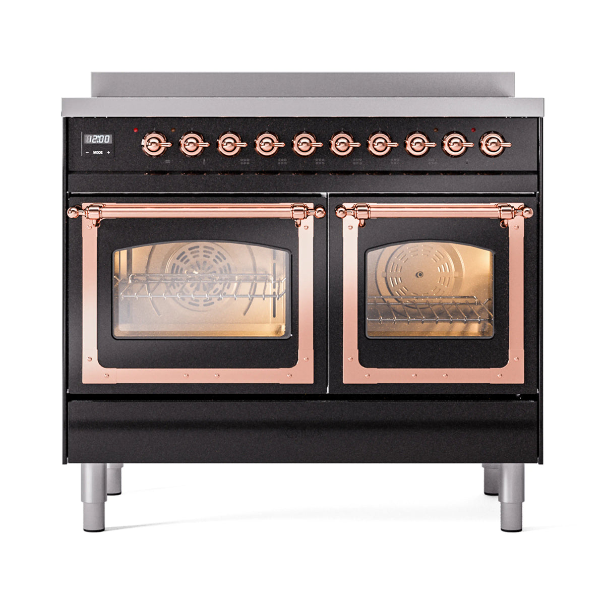 ILVE Nostalgie II Noblesse 40-Inch Induction Range, Triple Glass Door, Glossy Black with Copper Trim (UNDI406NMPBKP)