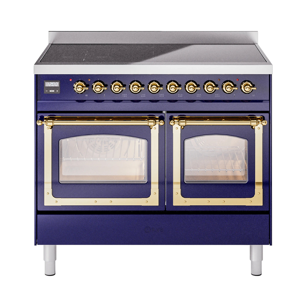 ILVE Nostalgie II Noblesse 40-Inch Induction Range, Triple Glass Door, Midnight Blue with Brass Trim (UNDI406NMPMBG)