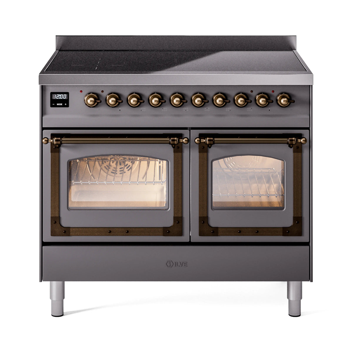 ILVE Nostalgie II Noblesse 40-Inch Induction Range, Triple Glass Door, Matte Graphite with Burnished Bronze Trim (UNDI406NMPMGB)