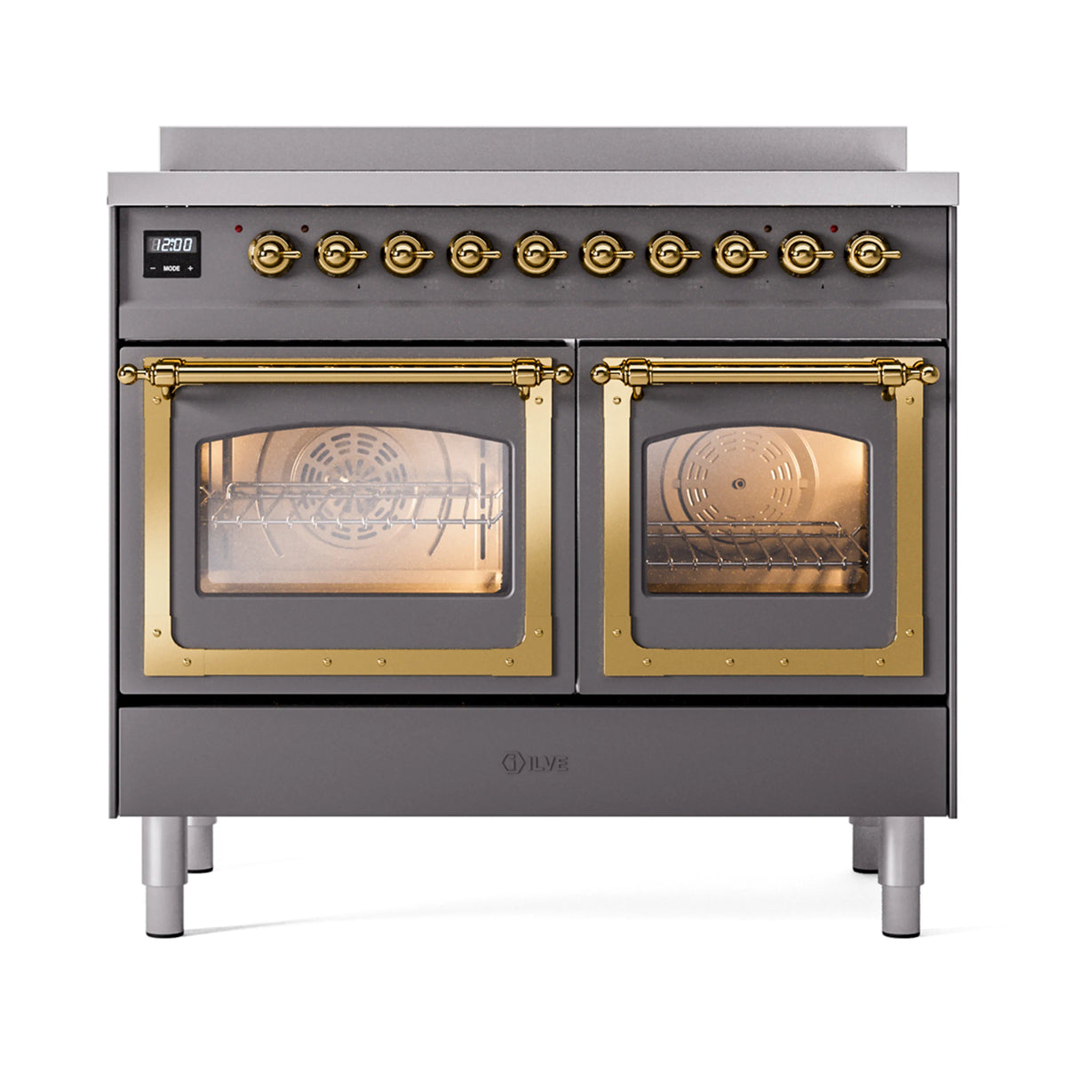 ILVE Nostalgie II Noblesse 40-Inch Induction Range, Triple Glass Door, Matte Graphite with Brass Trim (UNDI406NMPMGG)