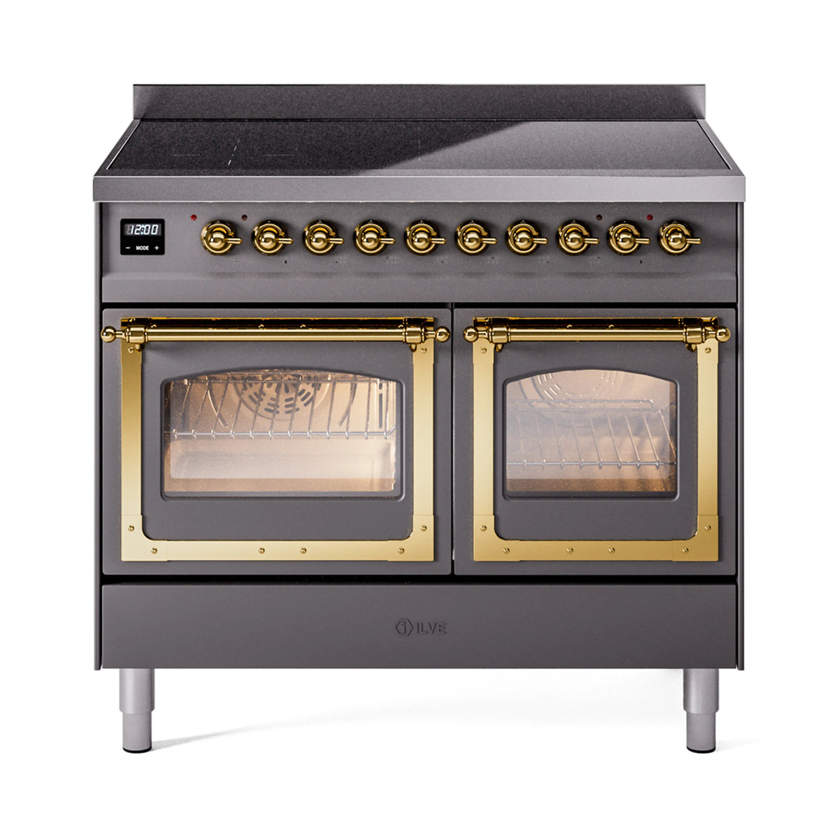 ILVE Nostalgie II Noblesse 40-Inch Induction Range, Triple Glass Door, Matte Graphite with Brass Trim (UNDI406NMPMGG)