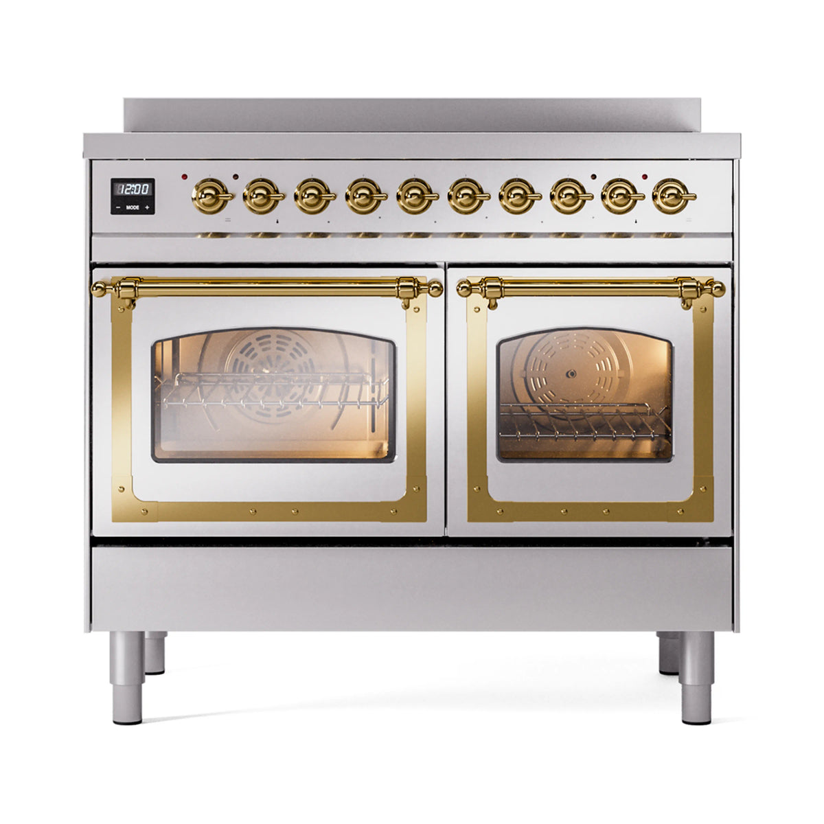ILVE Nostalgie II Noblesse 40-Inch Induction Range, Triple Glass Door, Stainless Steel with Brass Trim (UNDI406NMPSSG)