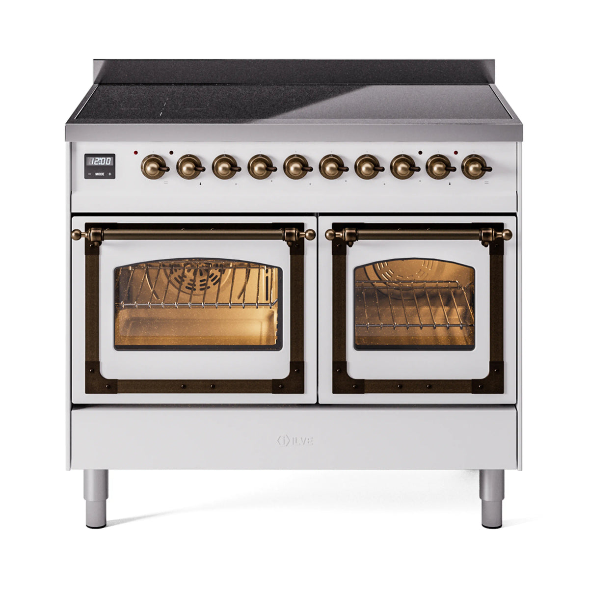 ILVE Nostalgie II Noblesse 40-Inch Induction Range, Triple Glass Door, White with Burnished Bronze Trim (UNDI406NMPWHB)
