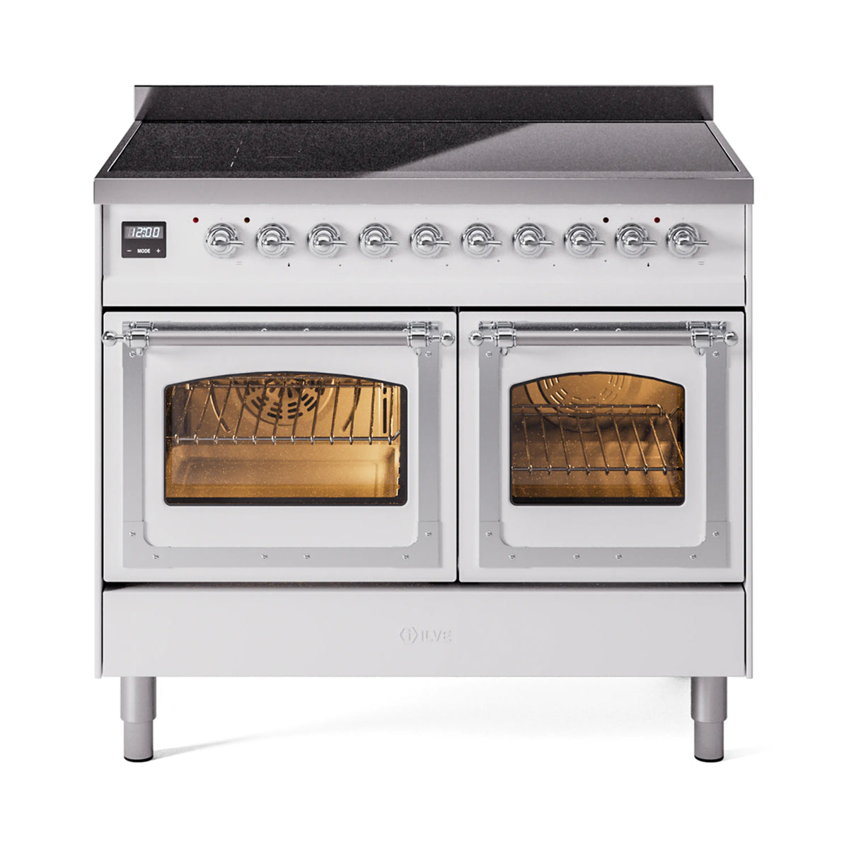 ILVE Nostalgie II Noblesse 40-Inch Induction Range, Triple Glass Door, White with Chrome Trim (UNDI406NMPWHC)