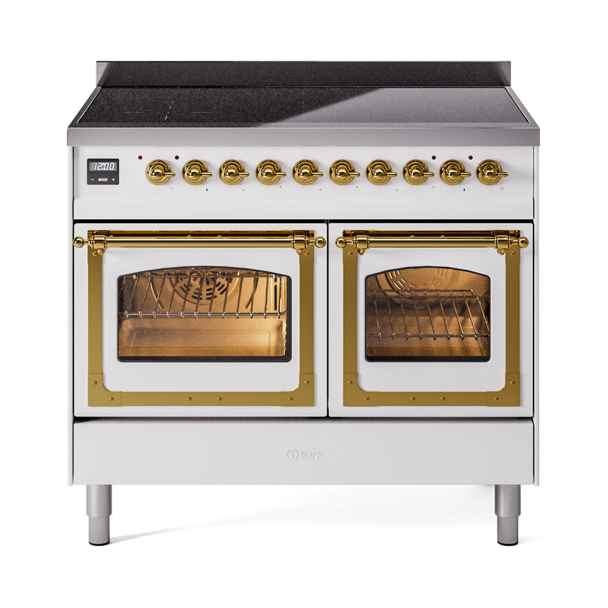 ILVE Nostalgie II Noblesse 40-Inch Induction Range, Triple Glass Door, White with Brass Trim (UNDI406NMPWHG)